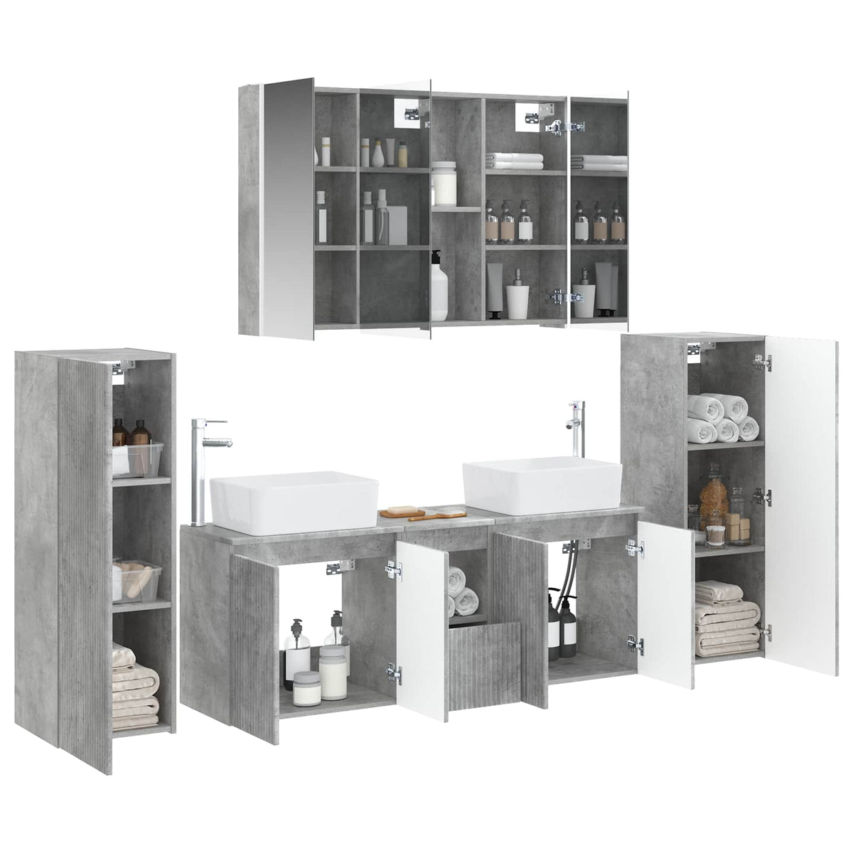vidaXL Bathroom Furniture Set 6 pcs Concrete Grey