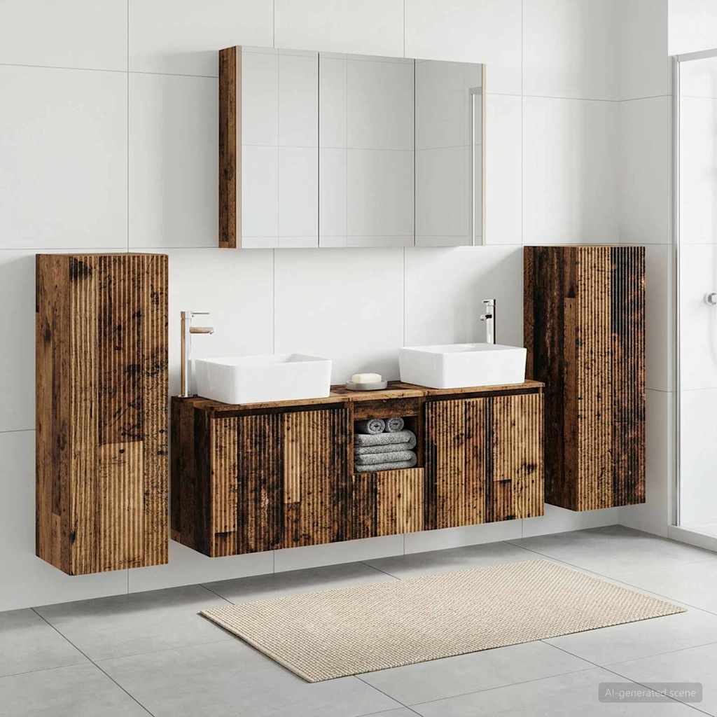 vidaXL Bathroom Furniture Set 6 pcs Old Wood Engineered Wood and Glass