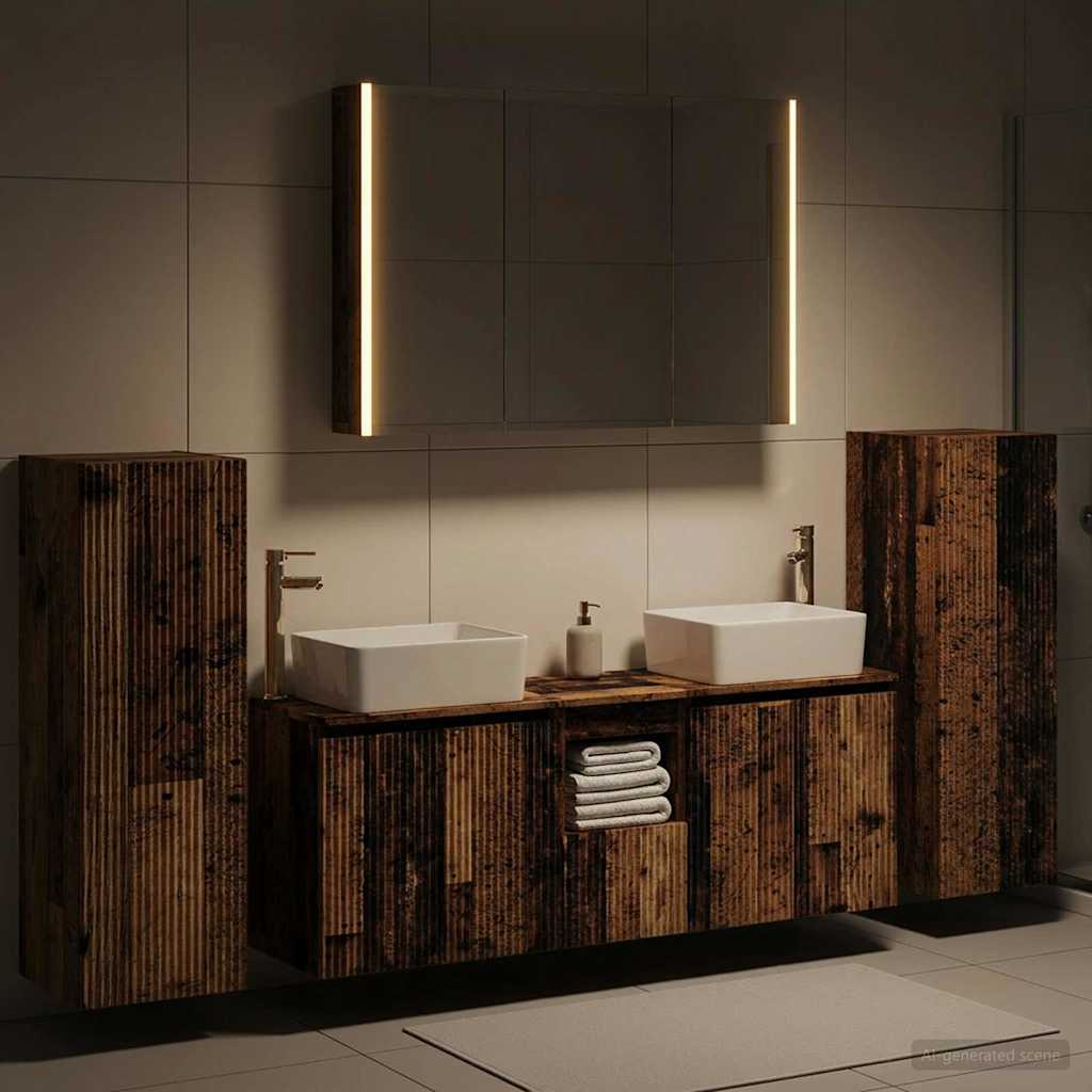 vidaXL Bathroom Furniture Set 6 pcs Old Wood Engineered Wood and Glass