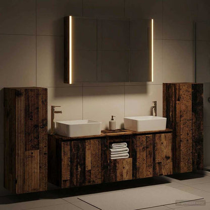 vidaXL Bathroom Furniture Set 6 pcs Old Wood Engineered Wood and Glass