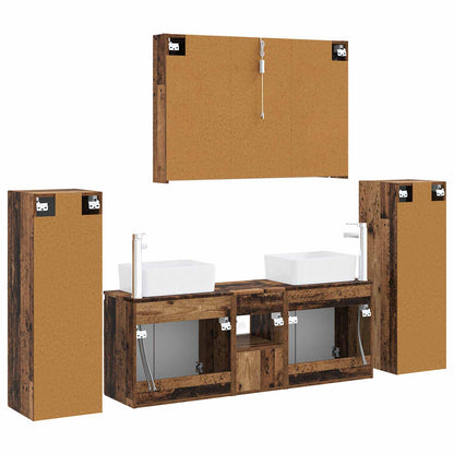 vidaXL Bathroom Furniture Set 6 pcs Old Wood Engineered Wood and Glass