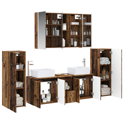 vidaXL Bathroom Furniture Set 6 pcs Old Wood Engineered Wood and Glass