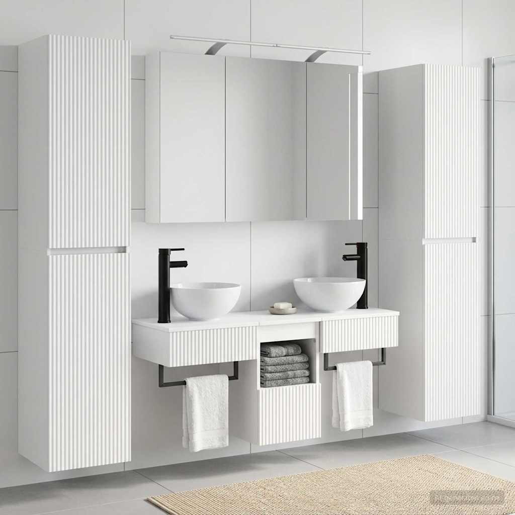 vidaXL Bathroom Furniture Set 6 pcs White Engineered Wood and Glass