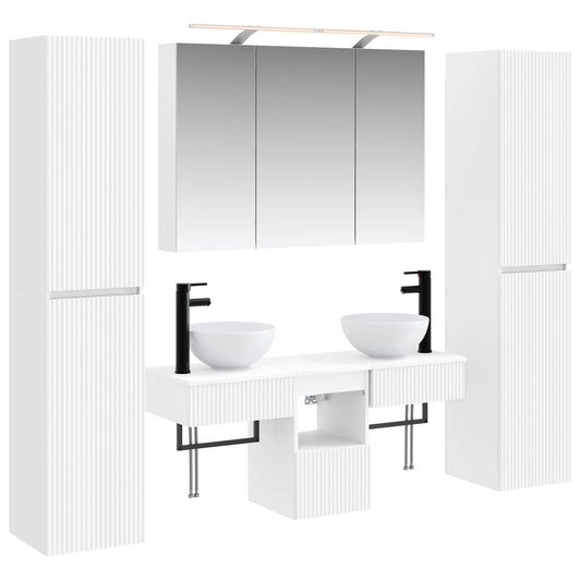 vidaXL Bathroom Furniture Set 6 pcs White Engineered Wood and Glass