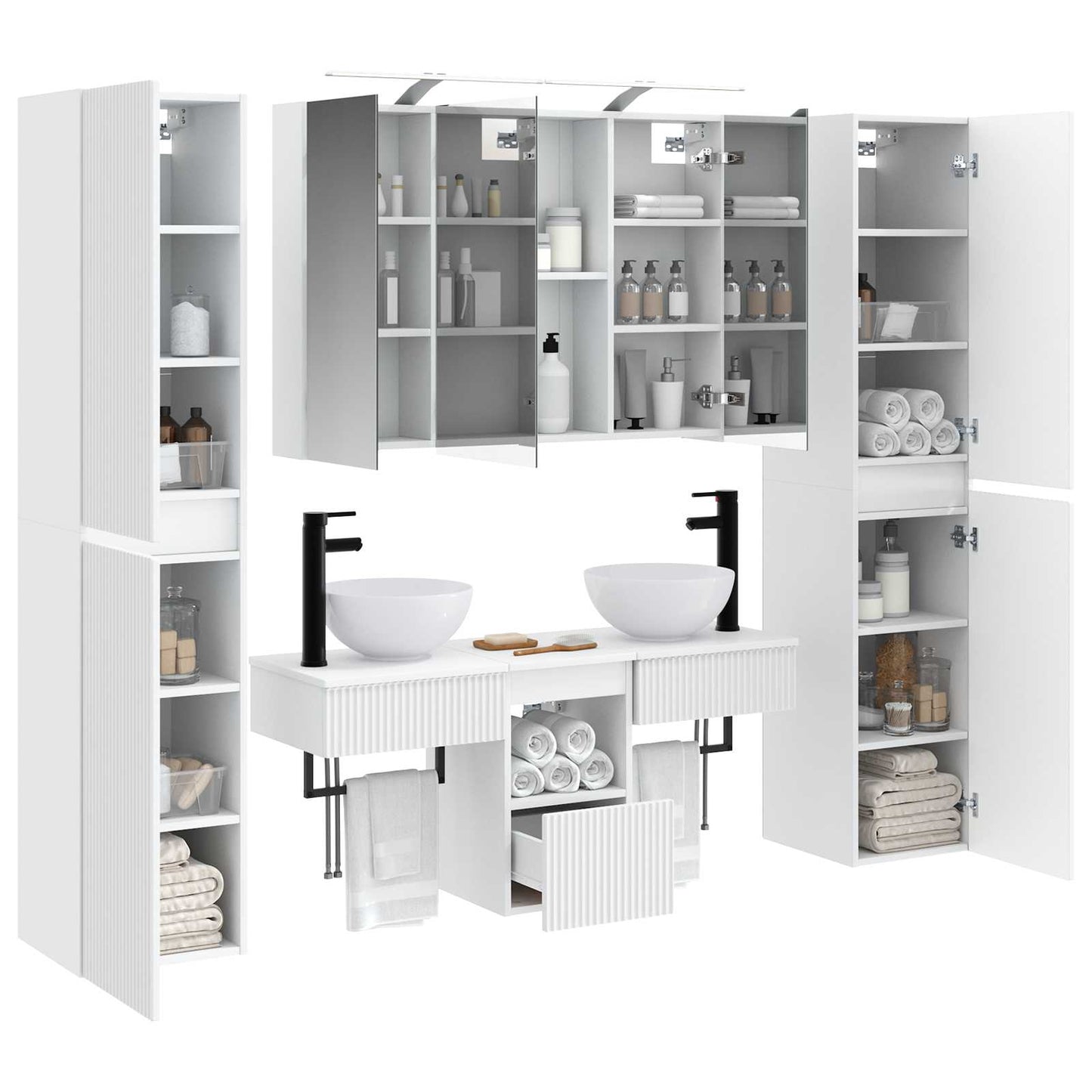 vidaXL Bathroom Furniture Set 6 pcs White Engineered Wood and Glass