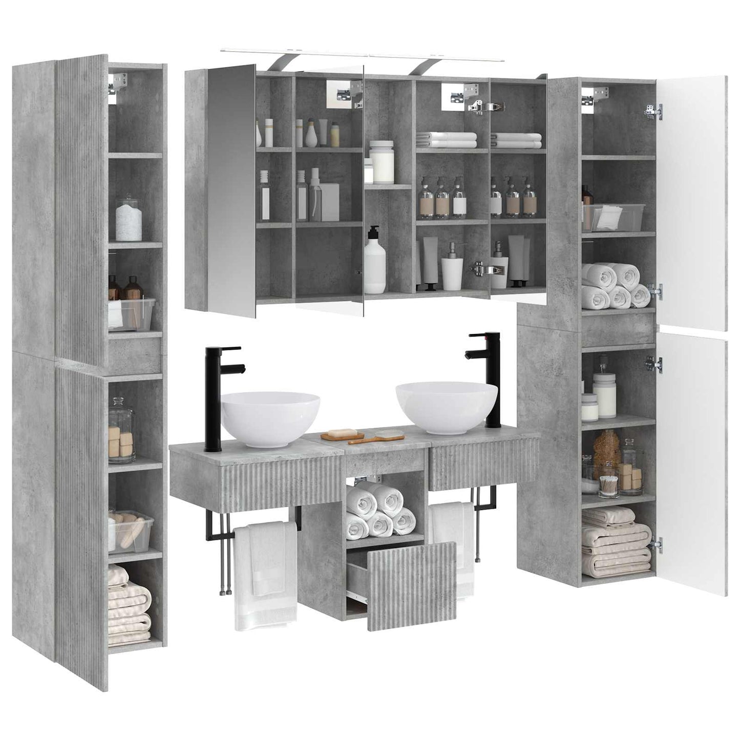 vidaXL Bathroom Furniture Set 6 pcs Concrete Grey