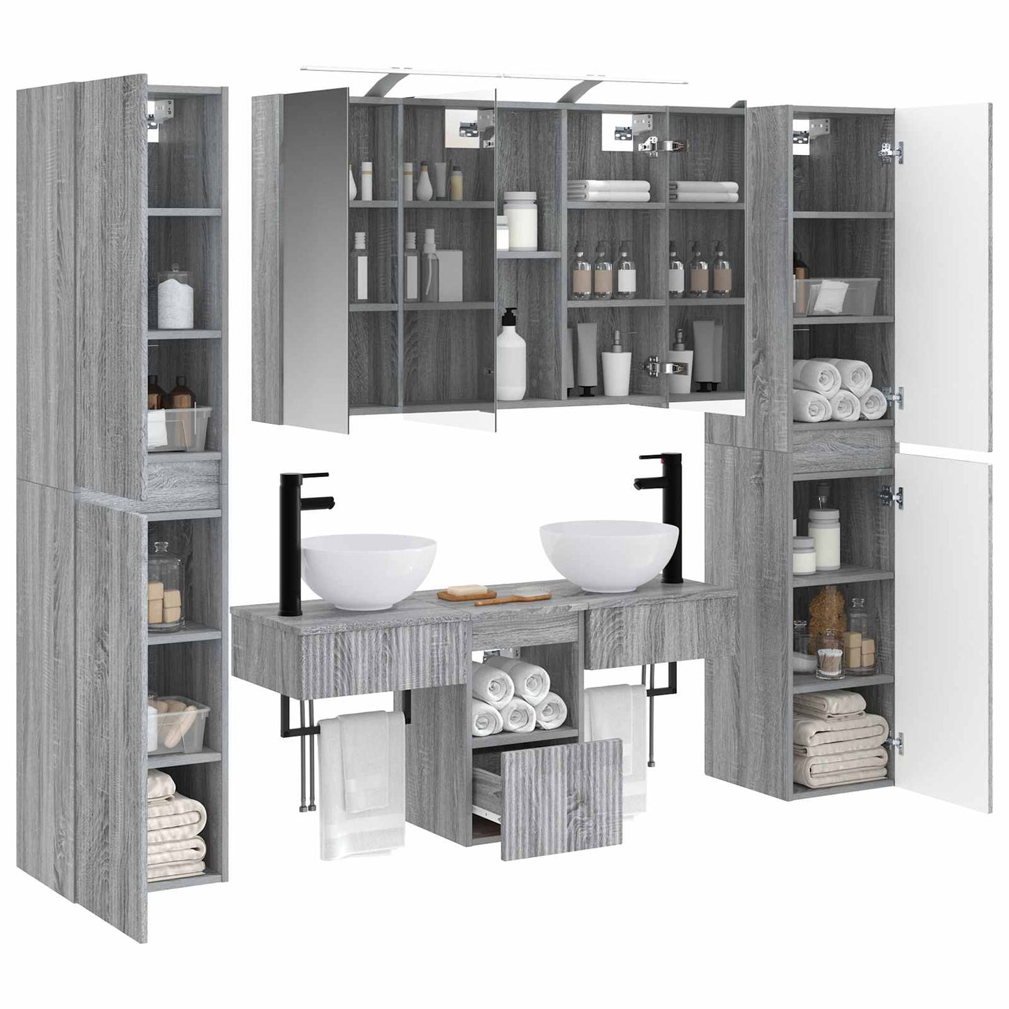 vidaXL Bathroom Furniture Set 6 pcs Grey Sonoma