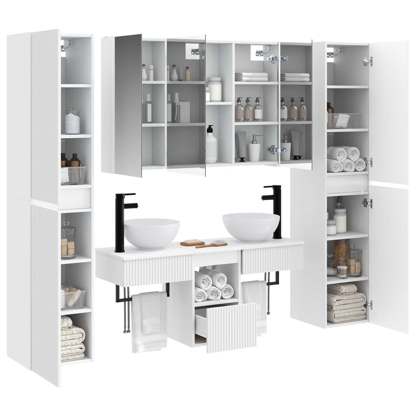 vidaXL Bathroom Furniture Set 6 pcs White Engineered Wood and Glass