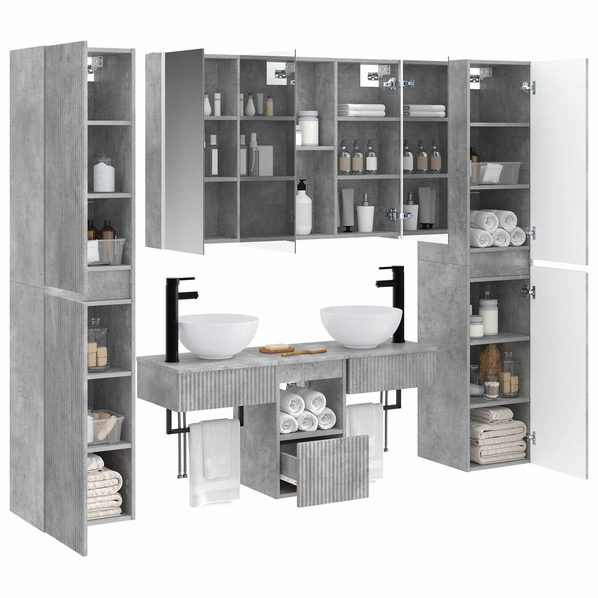 vidaXL Bathroom Furniture Set 6 pcs Concrete Grey