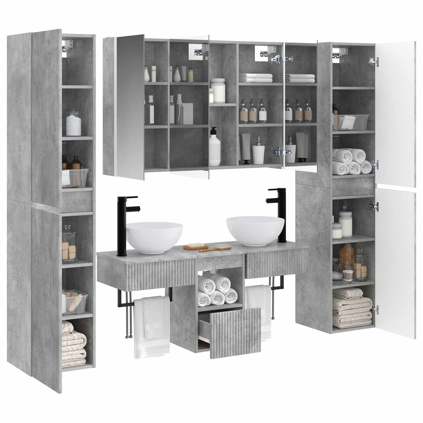 vidaXL Bathroom Furniture Set 6 pcs Concrete Grey