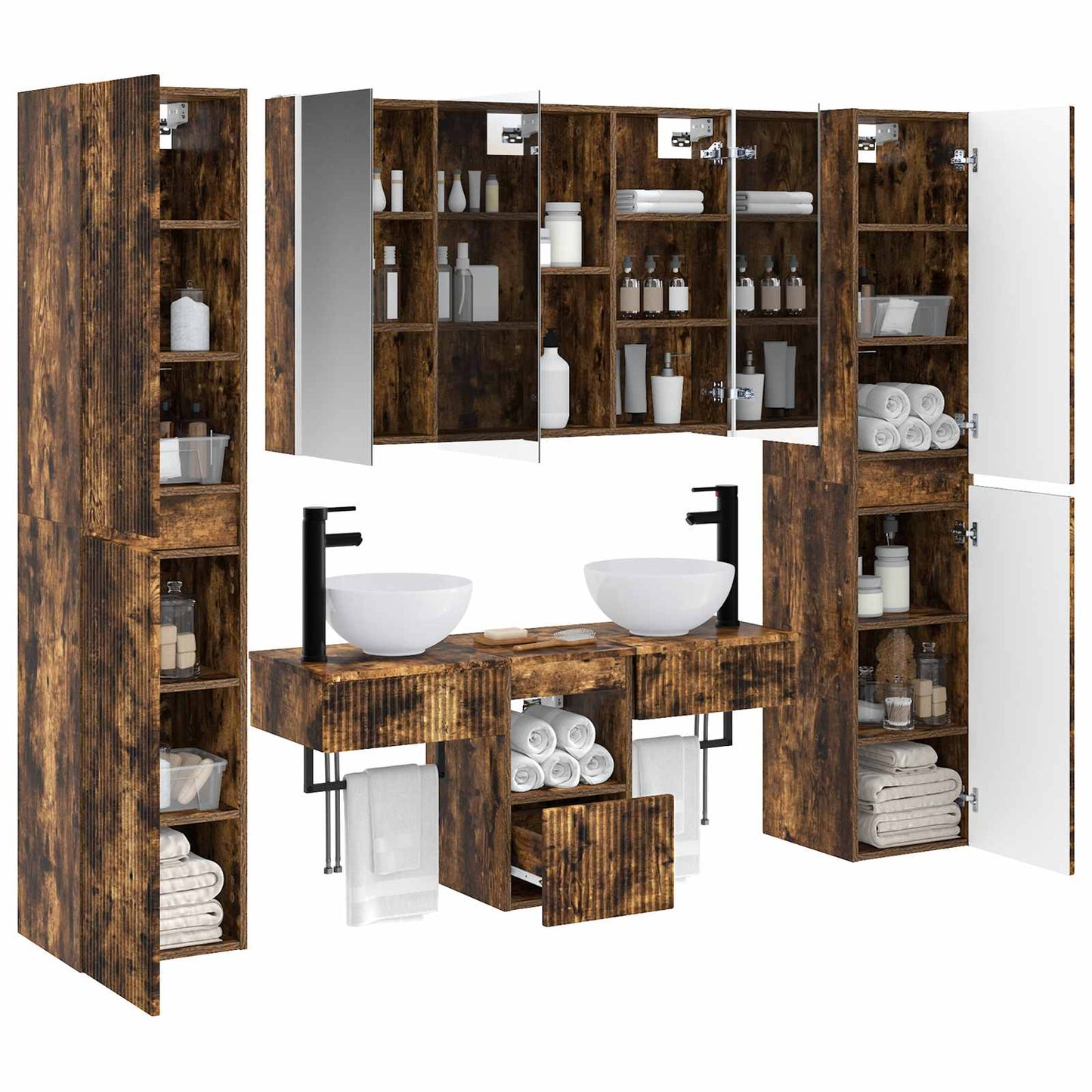 vidaXL Bathroom Furniture Set 6 pcs Smoked Oak