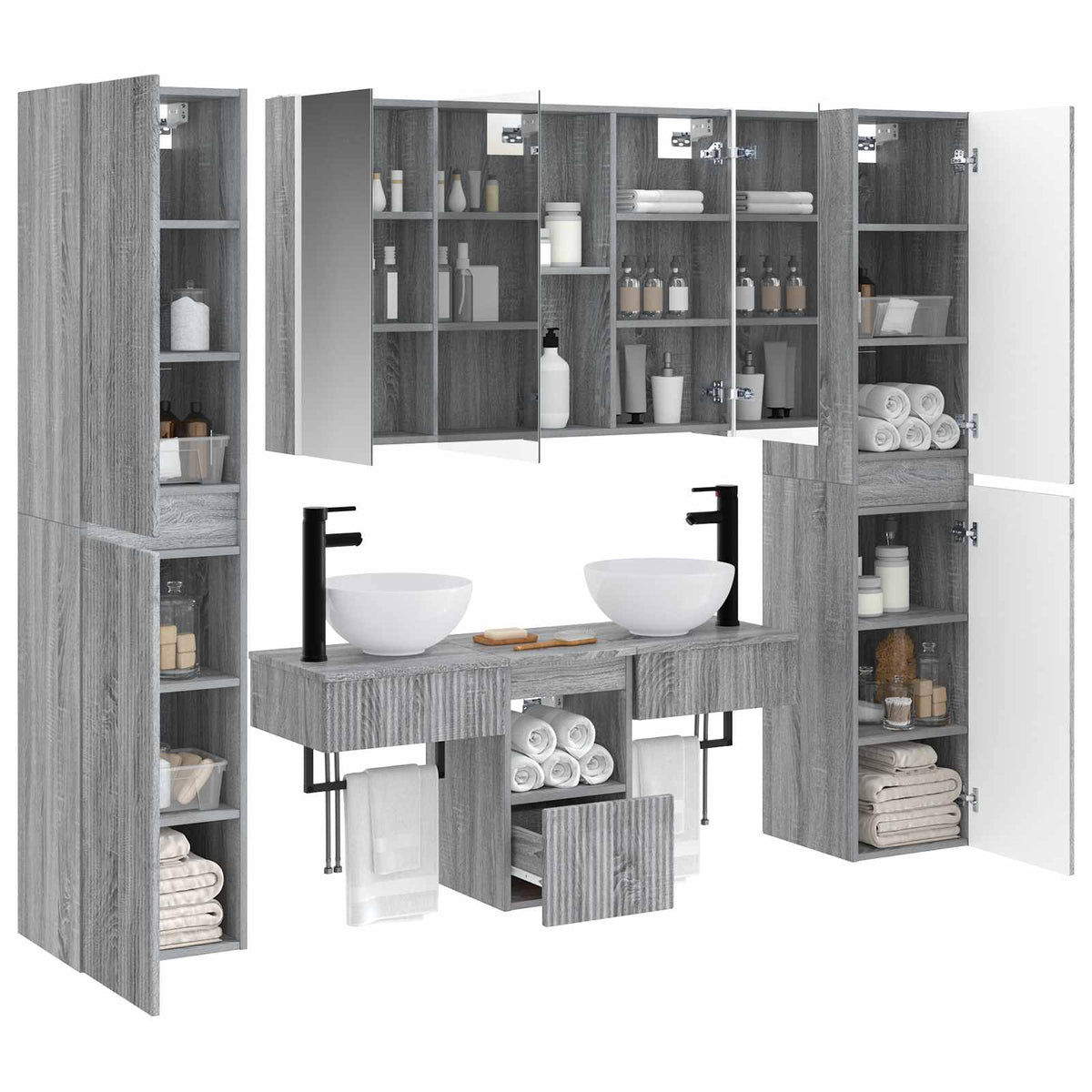 vidaXL Bathroom Furniture Set 6 pcs Grey Sonoma