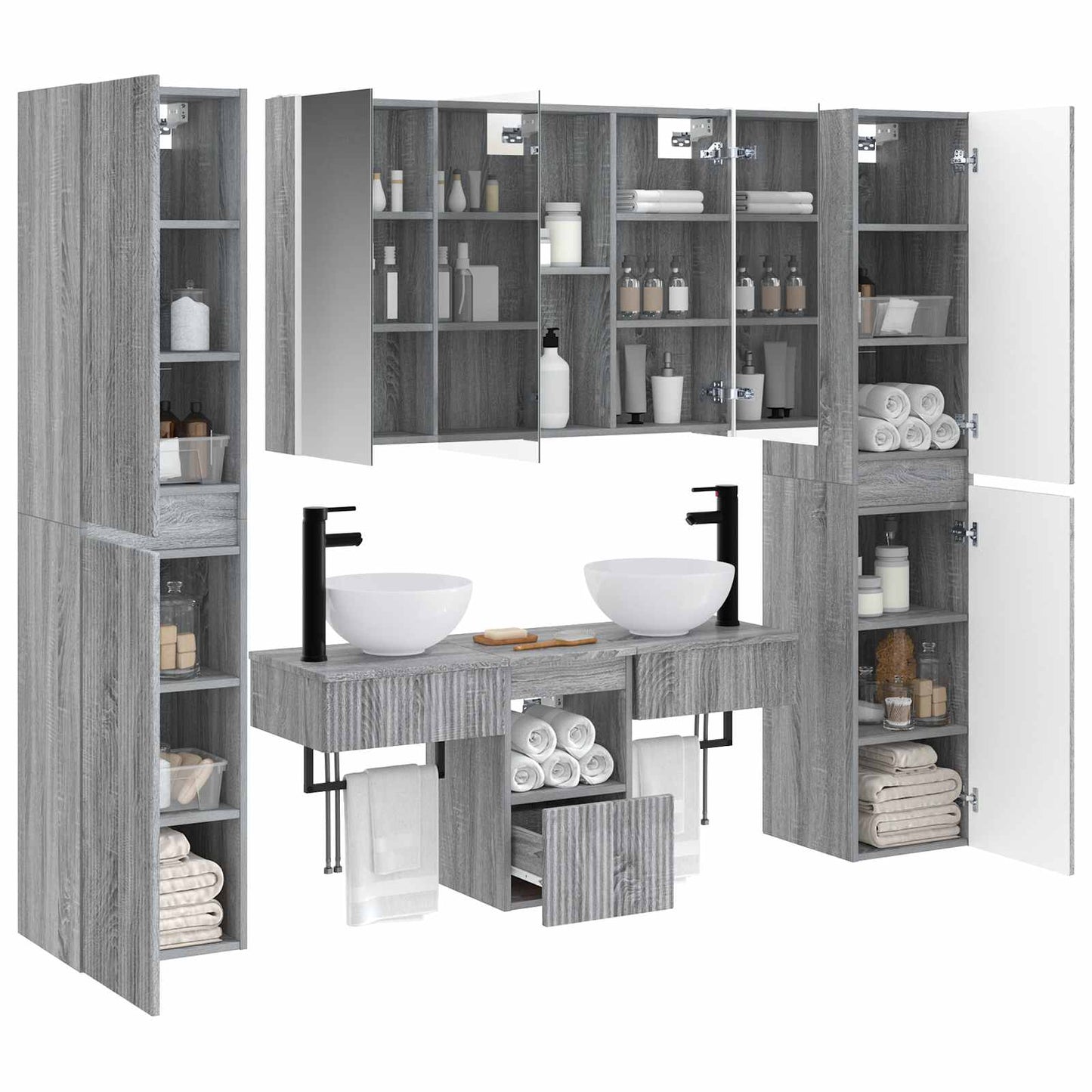 vidaXL Bathroom Furniture Set 6 pcs Grey Sonoma