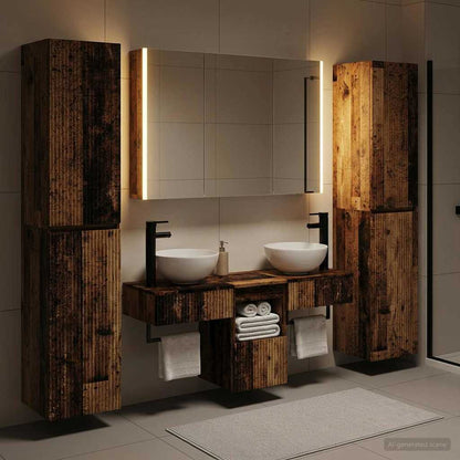 vidaXL Bathroom Furniture Set 6 pcs Old Wood Engineered Wood and Glass