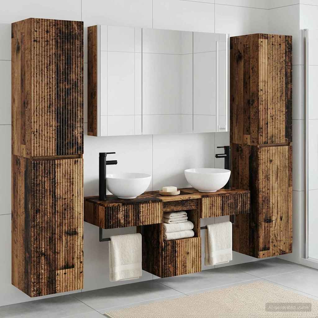 vidaXL Bathroom Furniture Set 6 pcs Old Wood Engineered Wood and Glass