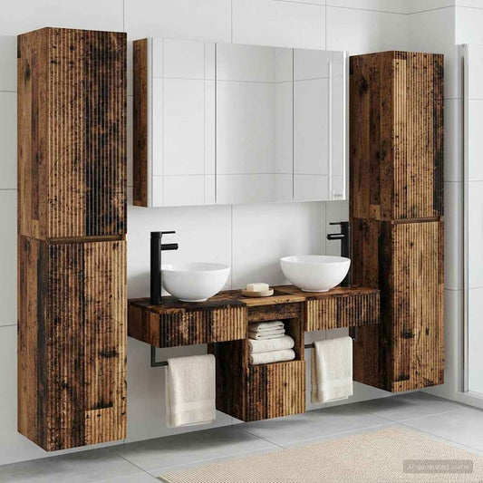 vidaXL Bathroom Furniture Set 6 pcs Old Wood Engineered Wood and Glass