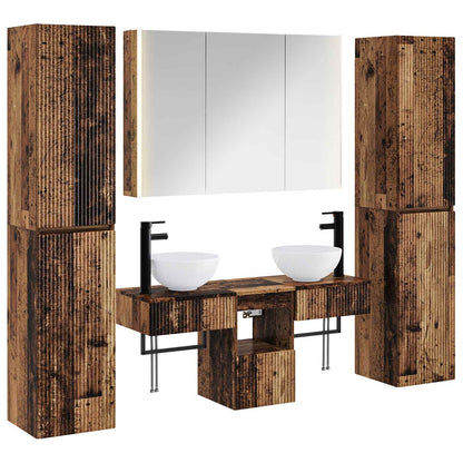 vidaXL Bathroom Furniture Set 6 pcs Old Wood Engineered Wood and Glass