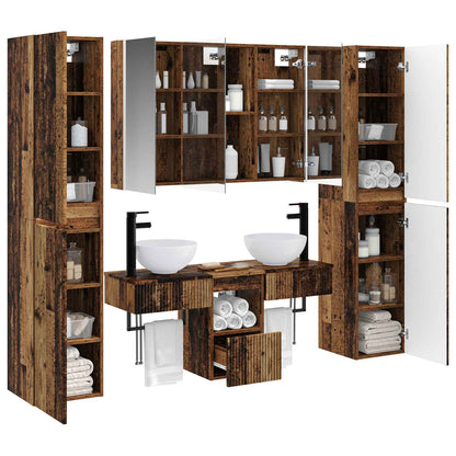 vidaXL Bathroom Furniture Set 6 pcs Old Wood Engineered Wood and Glass