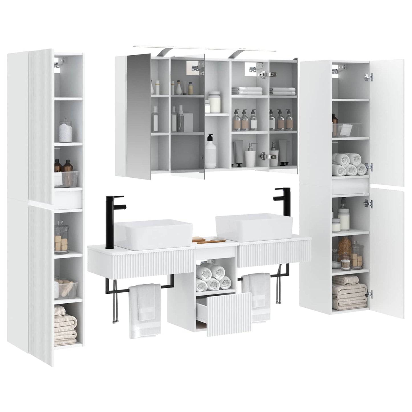 vidaXL Bathroom Furniture Set 6 pcs White Engineered Wood and Glass