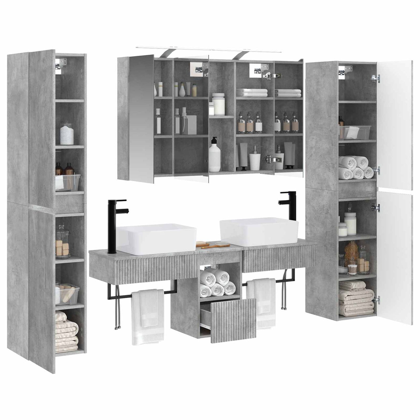 vidaXL Bathroom Furniture Set 6 pcs Concrete Grey