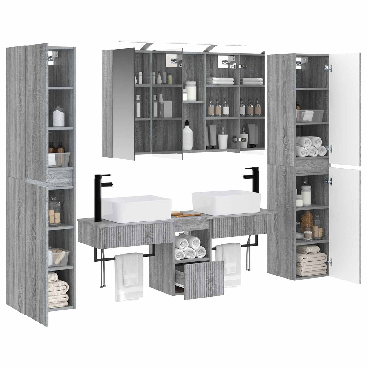 vidaXL Bathroom Furniture Set 6 pcs Grey Sonoma