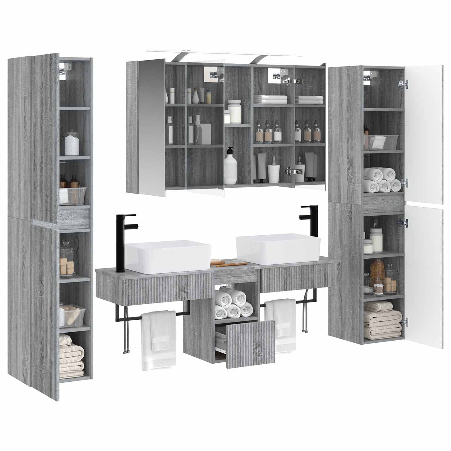 vidaXL Bathroom Furniture Set 6 pcs Grey Sonoma