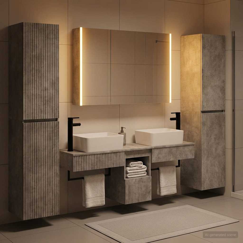 vidaXL Bathroom Furniture Set 6 pcs Concrete Grey