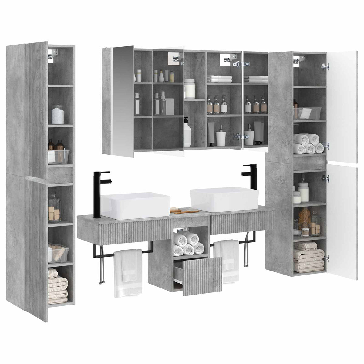 vidaXL Bathroom Furniture Set 6 pcs Concrete Grey