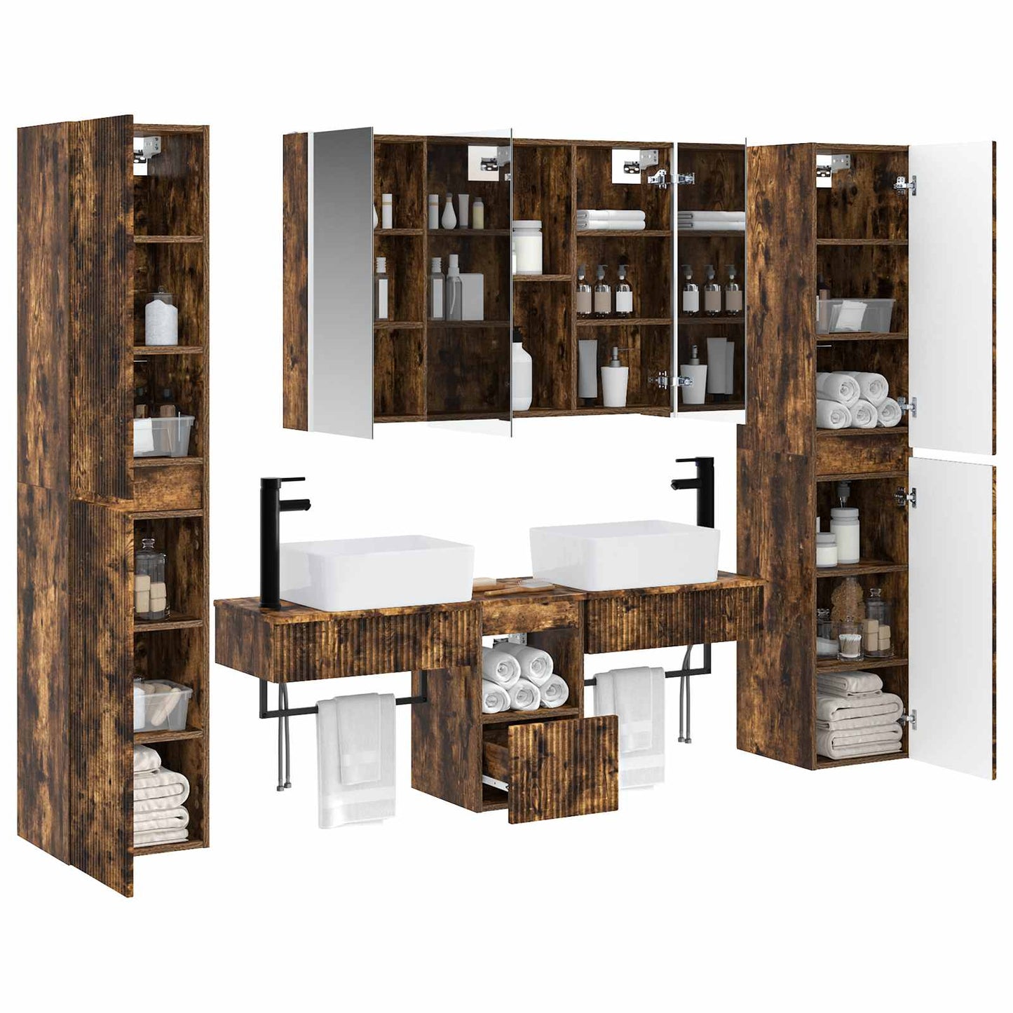 vidaXL Bathroom Furniture Set 6 pcs Smoked Oak