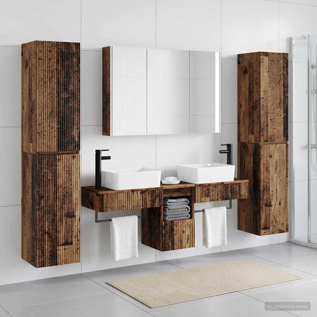 vidaXL Bathroom Furniture Set 6 pcs Old Wood Engineered Wood and Glass