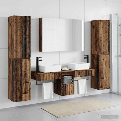 vidaXL Bathroom Furniture Set 6 pcs Old Wood Engineered Wood and Glass
