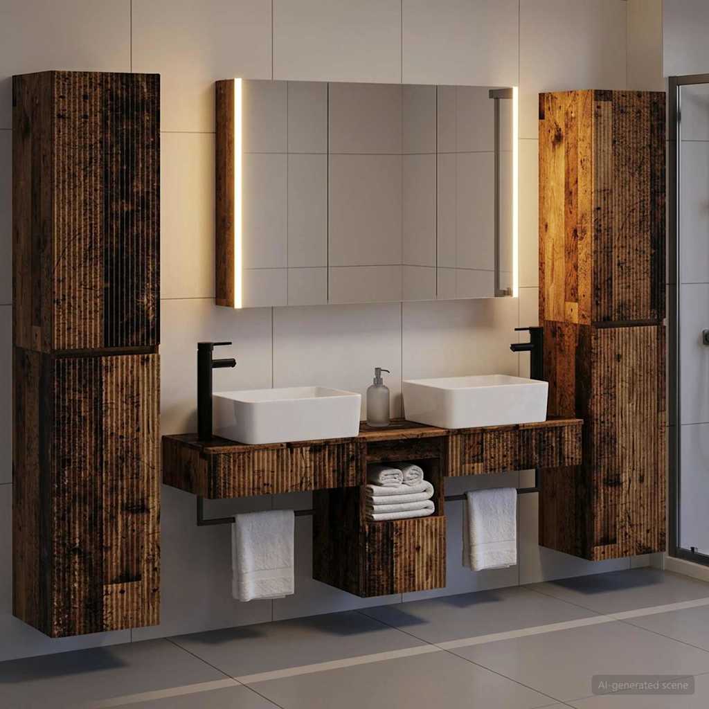 vidaXL Bathroom Furniture Set 6 pcs Old Wood Engineered Wood and Glass