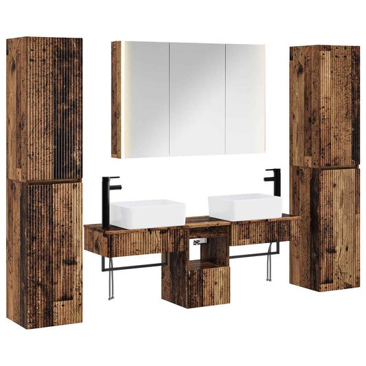vidaXL Bathroom Furniture Set 6 pcs Old Wood Engineered Wood and Glass