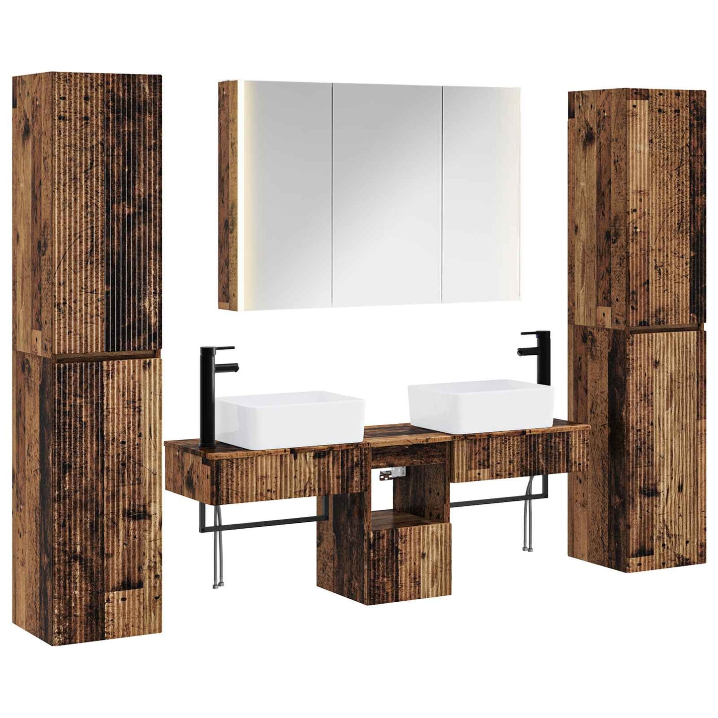vidaXL Bathroom Furniture Set 6 pcs Old Wood Engineered Wood and Glass