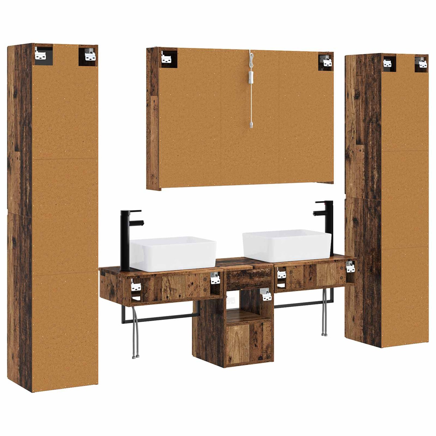 vidaXL Bathroom Furniture Set 6 pcs Old Wood Engineered Wood and Glass
