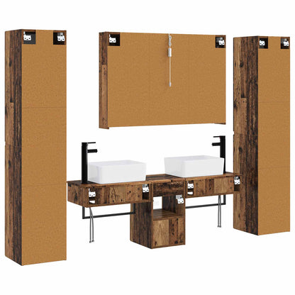 vidaXL Bathroom Furniture Set 6 pcs Old Wood Engineered Wood and Glass