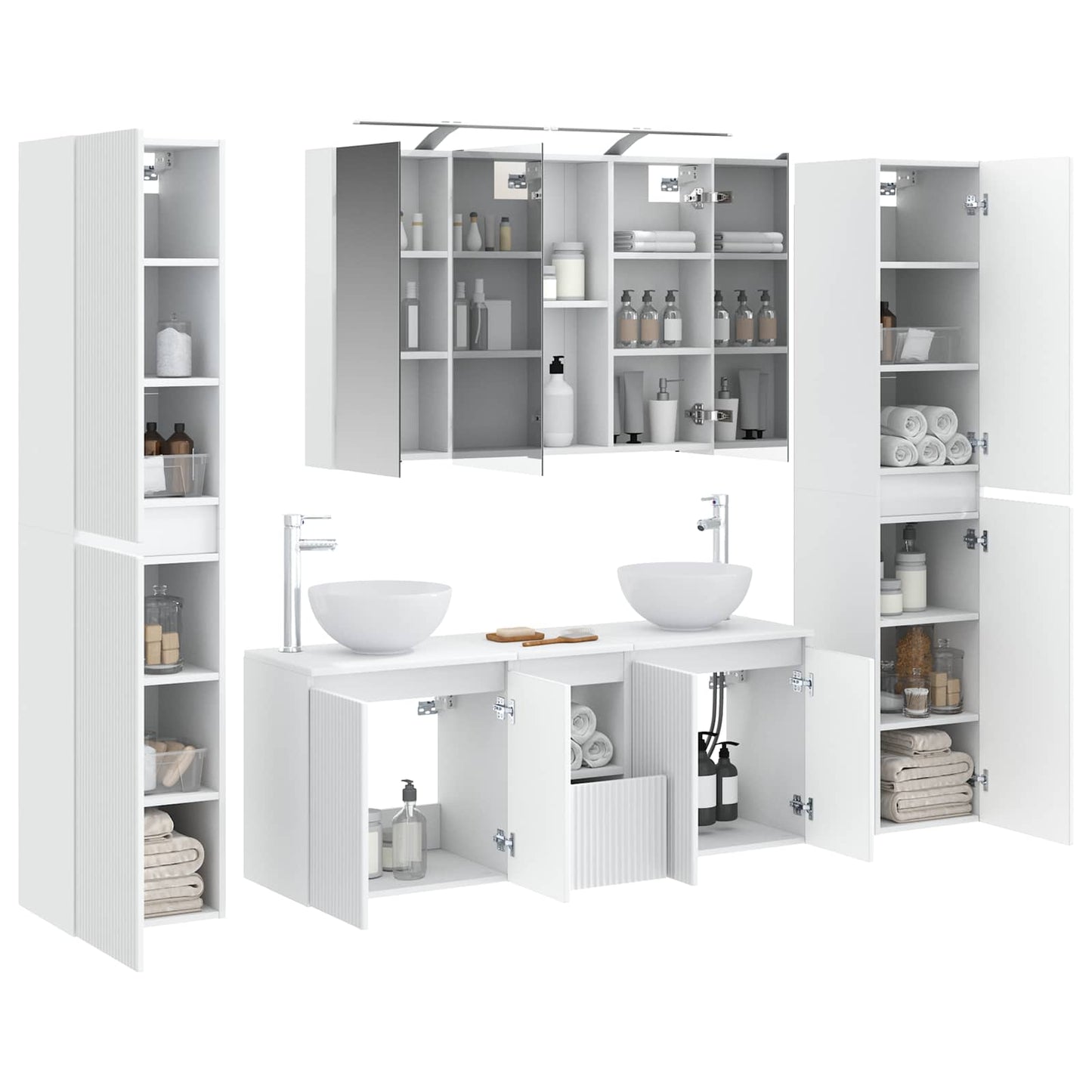 vidaXL Bathroom Furniture Set 6 pcs White Engineered Wood and Glass