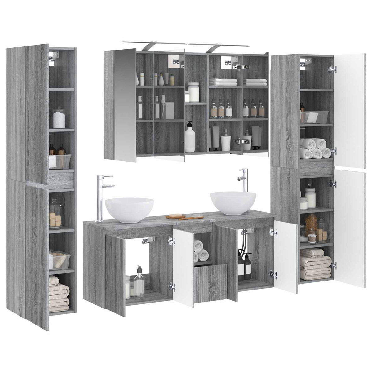 vidaXL Bathroom Furniture Set 6 pcs Grey Sonoma
