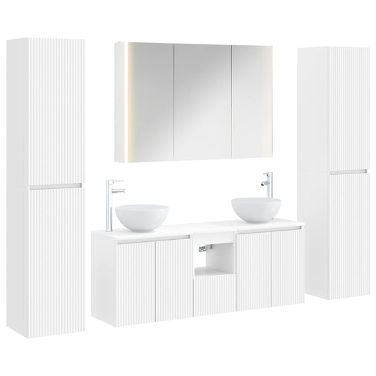 vidaXL Bathroom Furniture Set 6 pcs White Engineered Wood and Glass