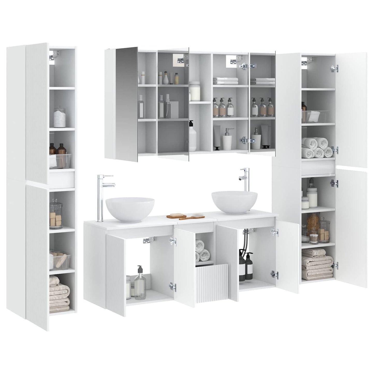 vidaXL Bathroom Furniture Set 6 pcs White Engineered Wood and Glass