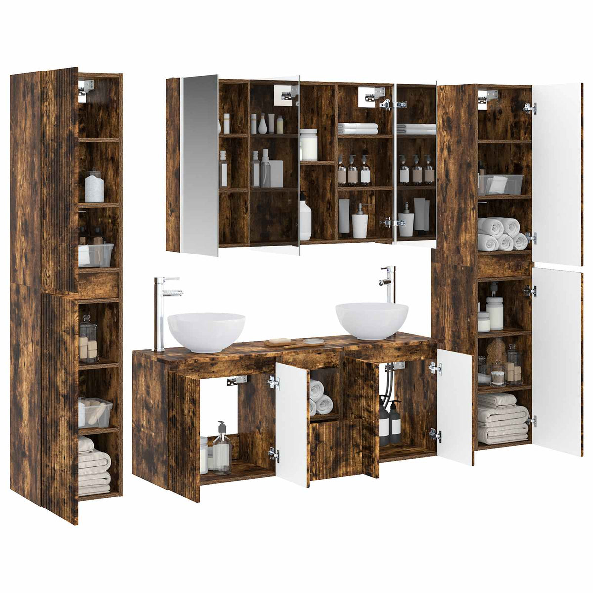 vidaXL Bathroom Furniture Set 6 pcs Smoked Oak