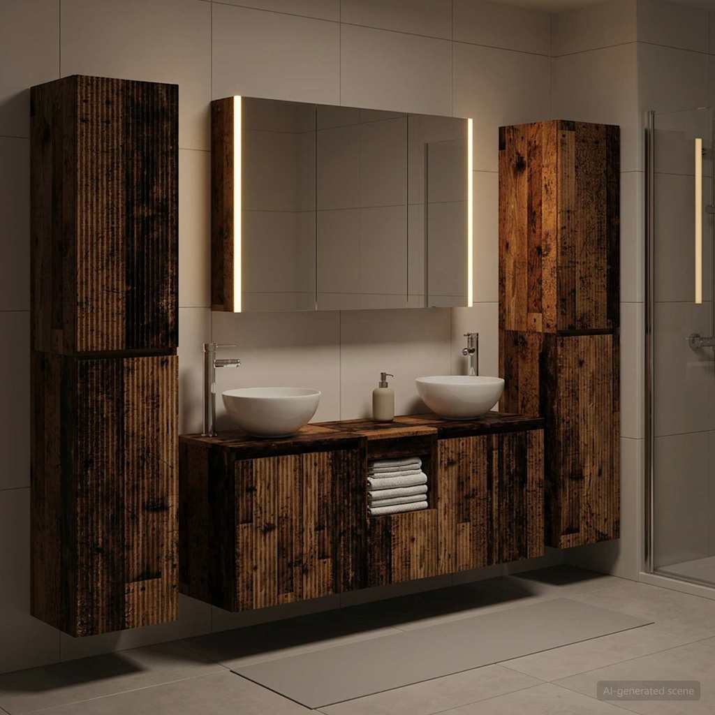vidaXL Bathroom Furniture Set 6 pcs Old Wood Engineered Wood and Glass