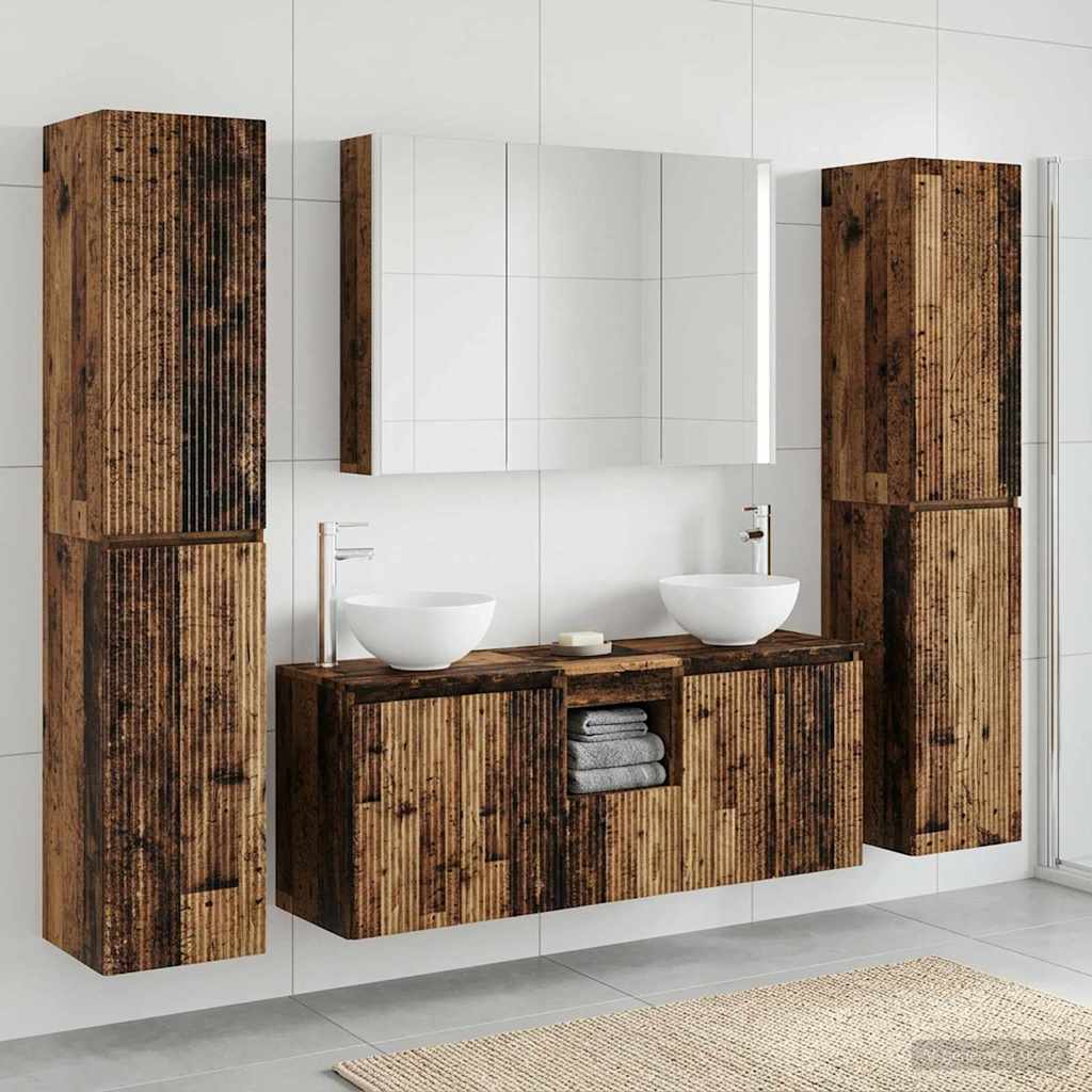 vidaXL Bathroom Furniture Set 6 pcs Old Wood Engineered Wood and Glass