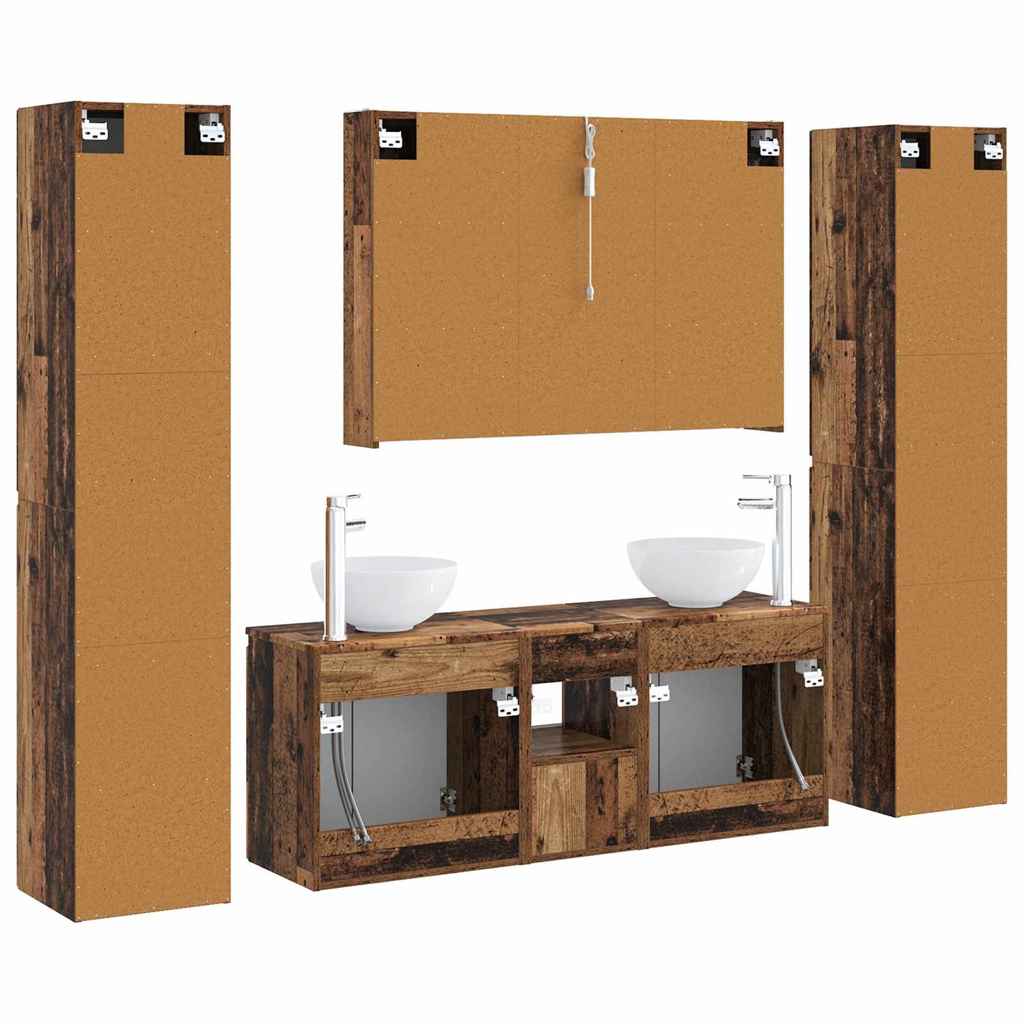 vidaXL Bathroom Furniture Set 6 pcs Old Wood Engineered Wood and Glass