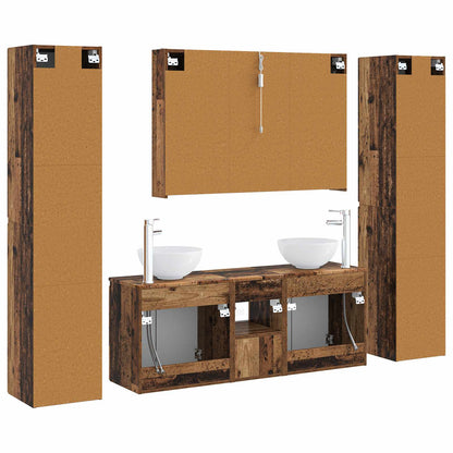 vidaXL Bathroom Furniture Set 6 pcs Old Wood Engineered Wood and Glass