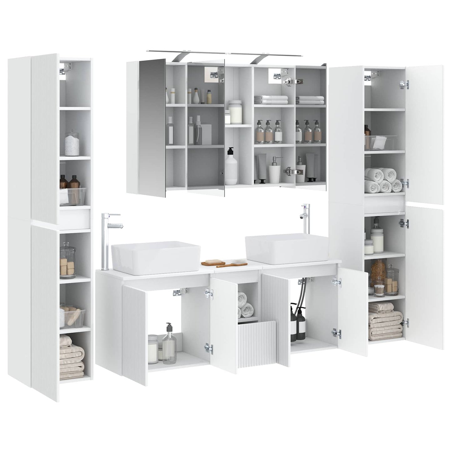 vidaXL Bathroom Furniture Set 6 pcs White Engineered Wood and Glass