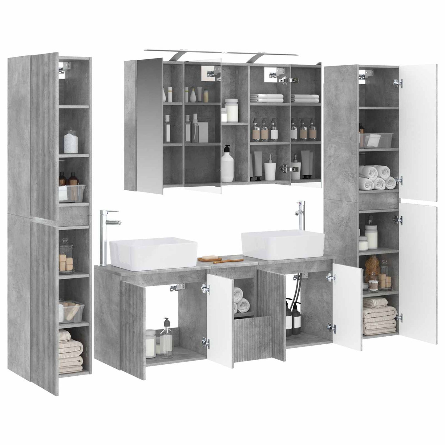 vidaXL Bathroom Furniture Set 6 pcs Concrete Grey
