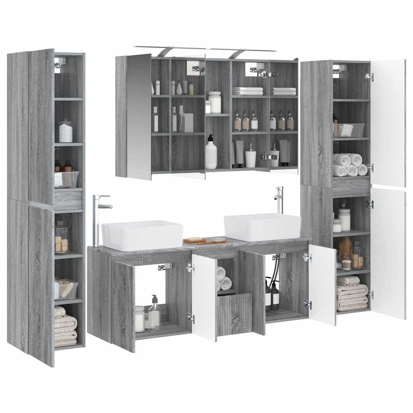 vidaXL Bathroom Furniture Set 6 pcs Grey Sonoma