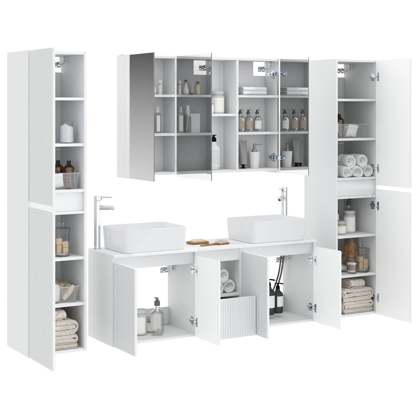vidaXL Bathroom Furniture Set 6 pcs White Engineered Wood and Glass