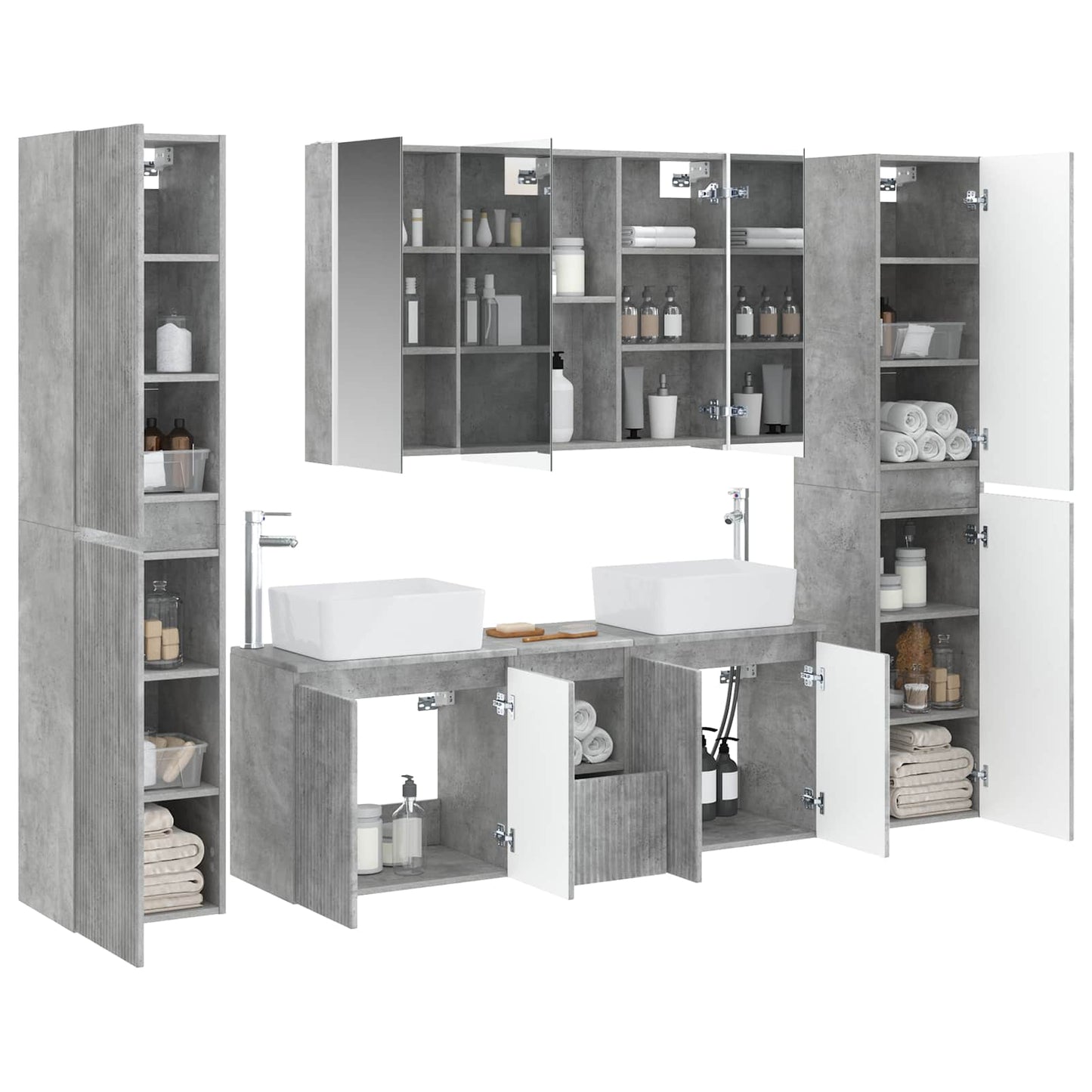 vidaXL Bathroom Furniture Set 6 pcs Concrete Grey